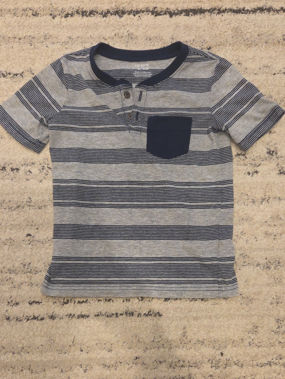 Carter's Gray & Navy Striped Henley Pocket Tee